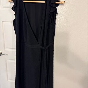 LOFT Black Ruffle Midi Dress